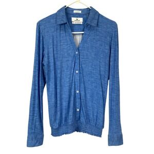 Buttercloth Blue Icy Bamboo Pre Tucked Fit Long Sleeve Button Up Shirt Sz Small